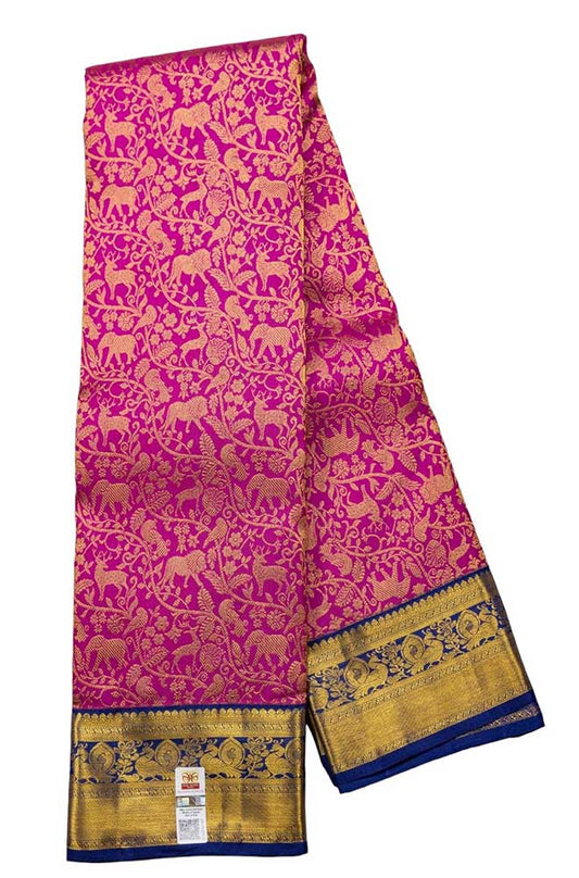 Pink Handloom Kanjeevaram Pure Silk Saree - Luxurion World