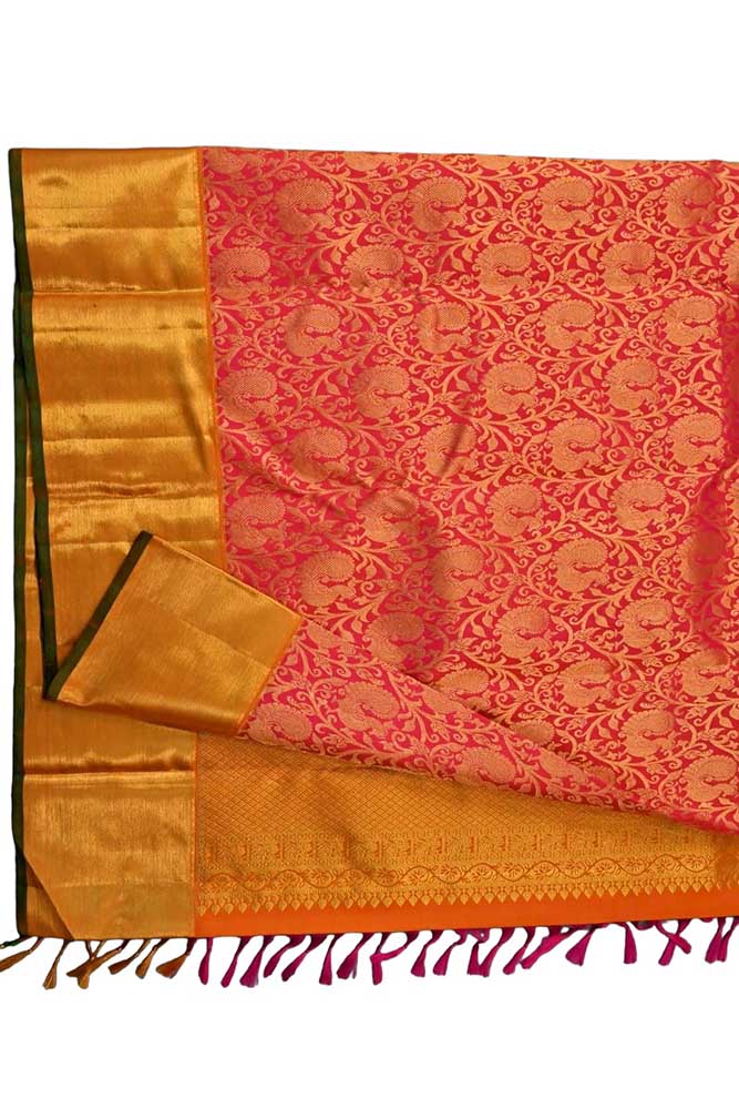 Pink Handloom Kanjeevaram Pure Silk Saree - Luxurion World