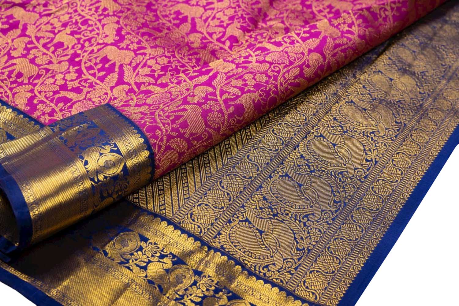 Pink Handloom Kanjeevaram Pure Silk Saree - Luxurion World