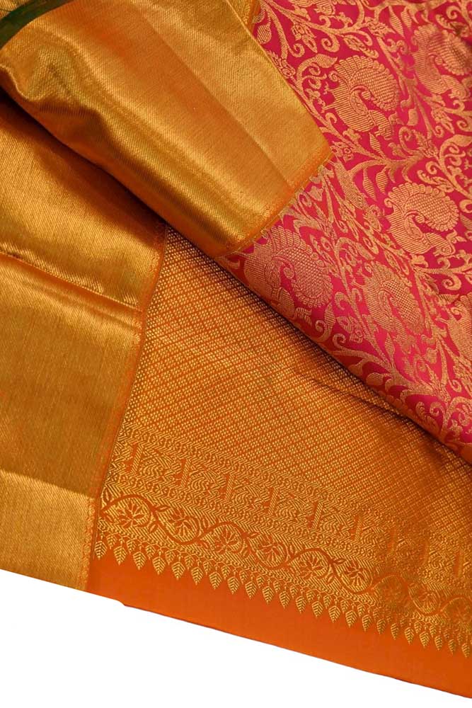 Pink Handloom Kanjeevaram Pure Silk Saree - Luxurion World