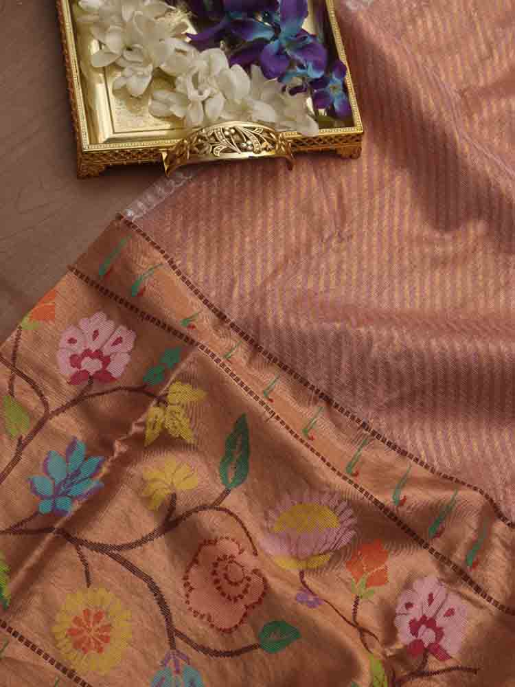 Pink Handloom Kota Doria Real Zari Fabric - Luxurion World