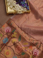 Pink Handloom Kota Doria Real Zari Fabric - Luxurion World