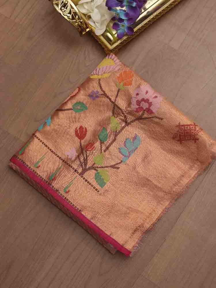 Pink Handloom Kota Doria Real Zari Fabric - Luxurion World