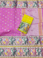 Pink Handloom Kota Doria Real Zari Figure Design Paithani Border Saree - Luxurion World