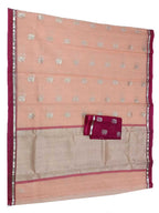 Pink Handloom Kota Doria Real Zari Floral Deasign Saree - Luxurion World