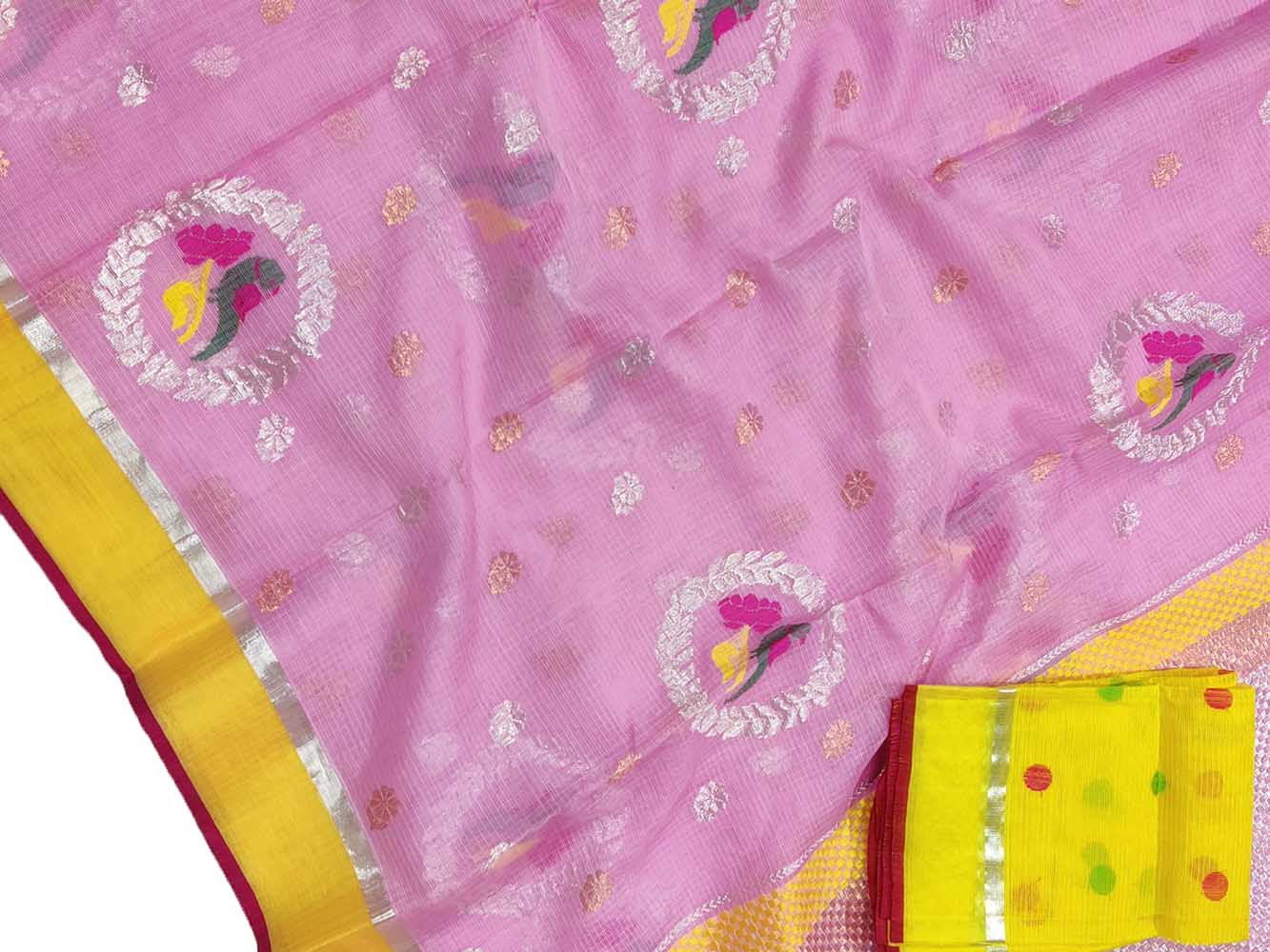 Pink Handloom Kota Doria Real Zari Saree - Luxurion World