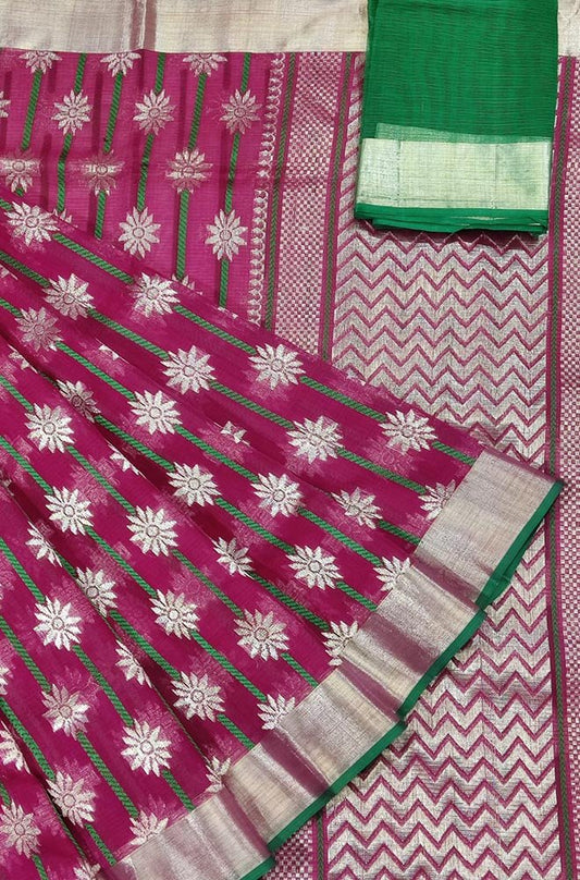 Pink Handloom Kota Doria Real Zari Saree - Luxurion World