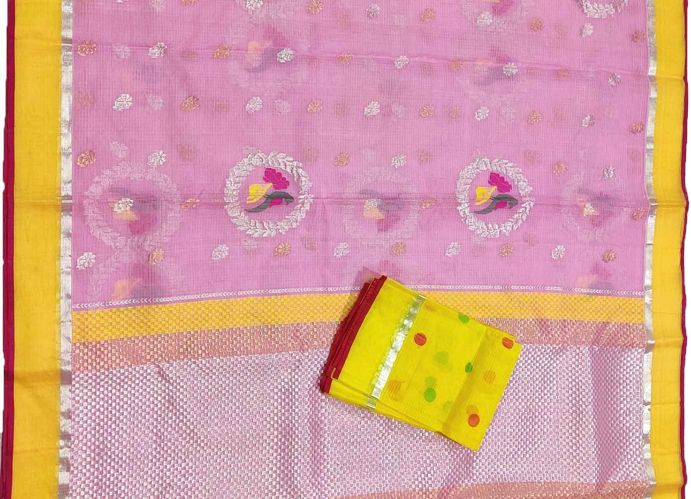 Pink Handloom Kota Doria Real Zari Saree - Luxurion World
