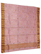 Pink Handloom Kota Doria Tissue Silk Real Zari Sona Roopa Muniya Border Dupatta - Luxurion World