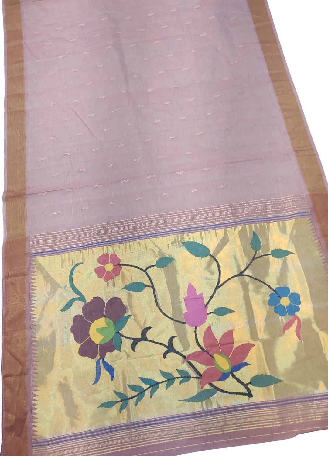 Pink Handloom Paithani Pure Cotton Floral Design Saree