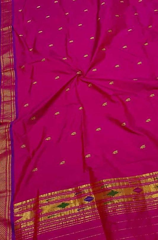 Pink Handloom Paithani Pure Silk Dupatta - Luxurion World