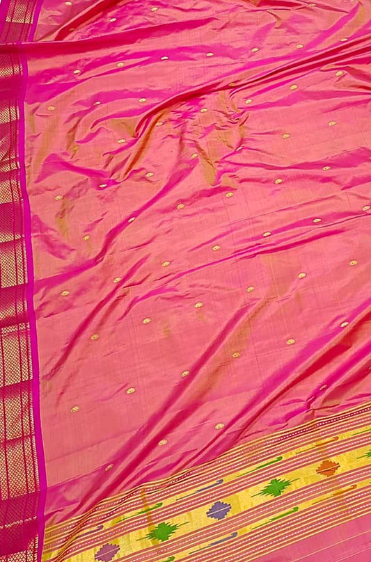 Pink Handloom Paithani Pure Silk Dupatta - Luxurion World