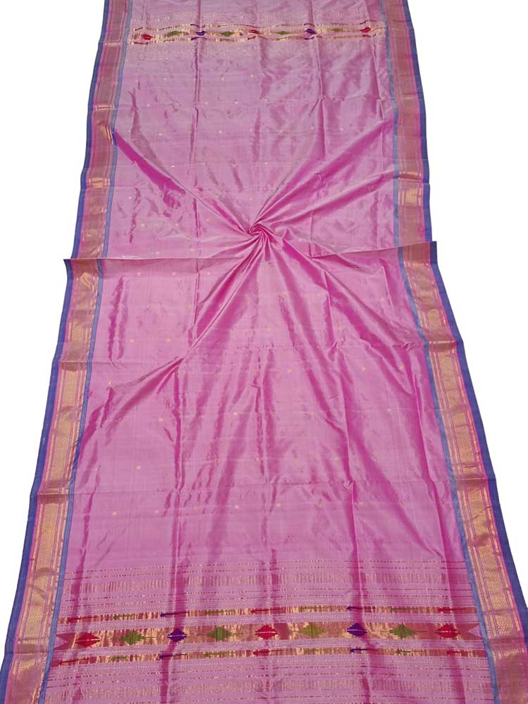 Pink Handloom Paithani Pure Silk Dupatta - Luxurion World