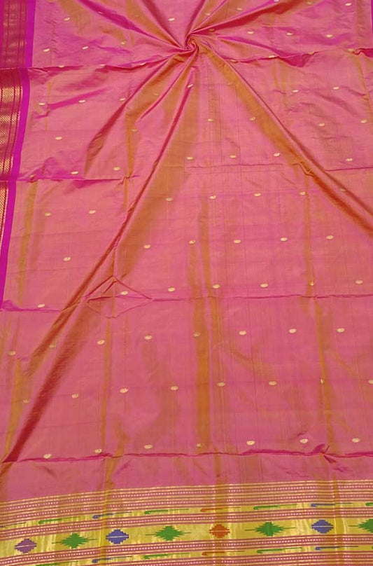Pink Handloom Paithani Pure Silk Dupatta - Luxurion World
