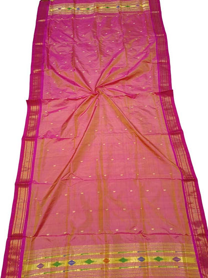 Pink Handloom Paithani Pure Silk Dupatta - Luxurion World