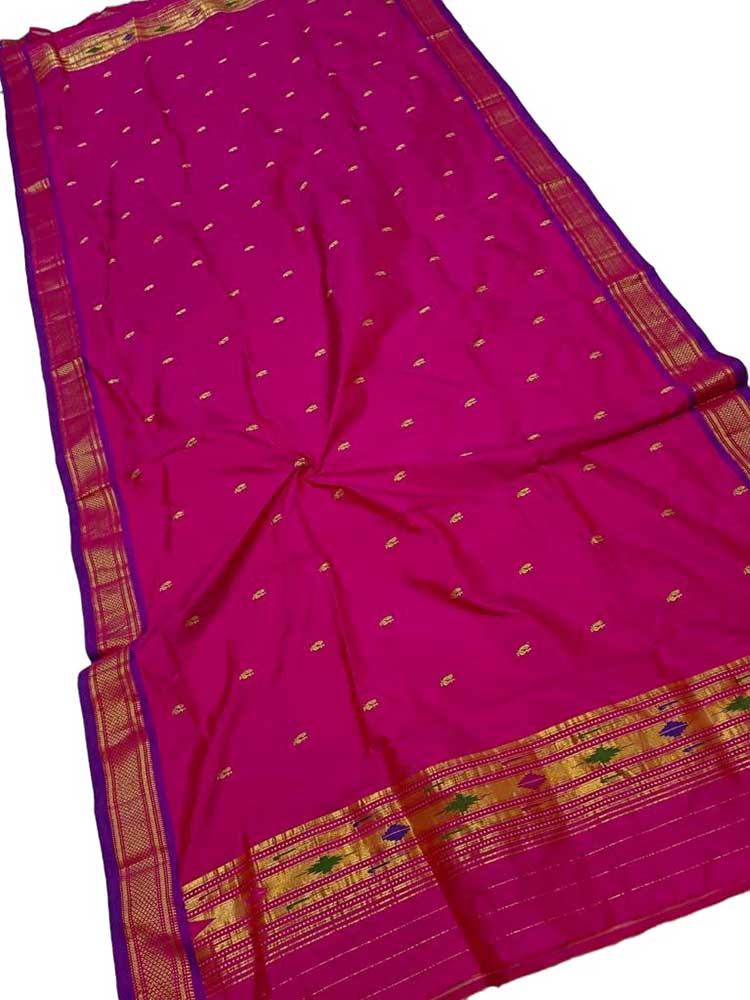Pink Handloom Paithani Pure Silk Dupatta - Luxurion World