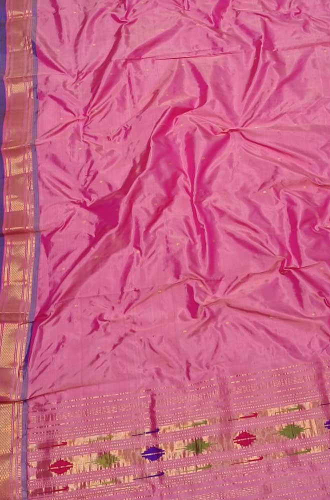 Pink Handloom Paithani Pure Silk Dupatta - Luxurion World