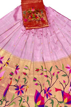 Pink Handloom Paithani Pure Silk Lehenga Fabric - Luxurion World