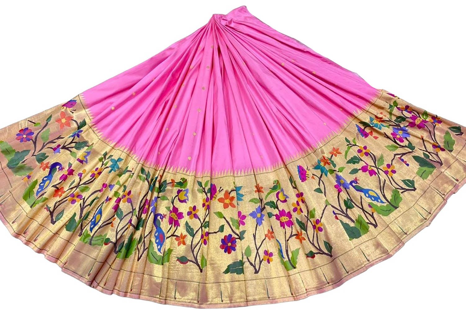 Pink Handloom Paithani Pure Silk Lehenga Fabric