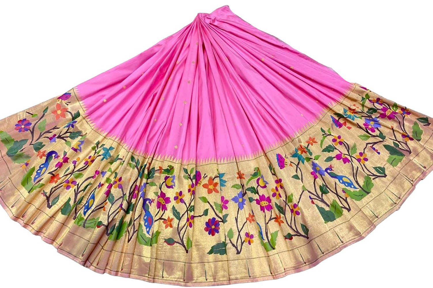 Pink Handloom Paithani Pure Silk Lehenga Fabric - Luxurion World