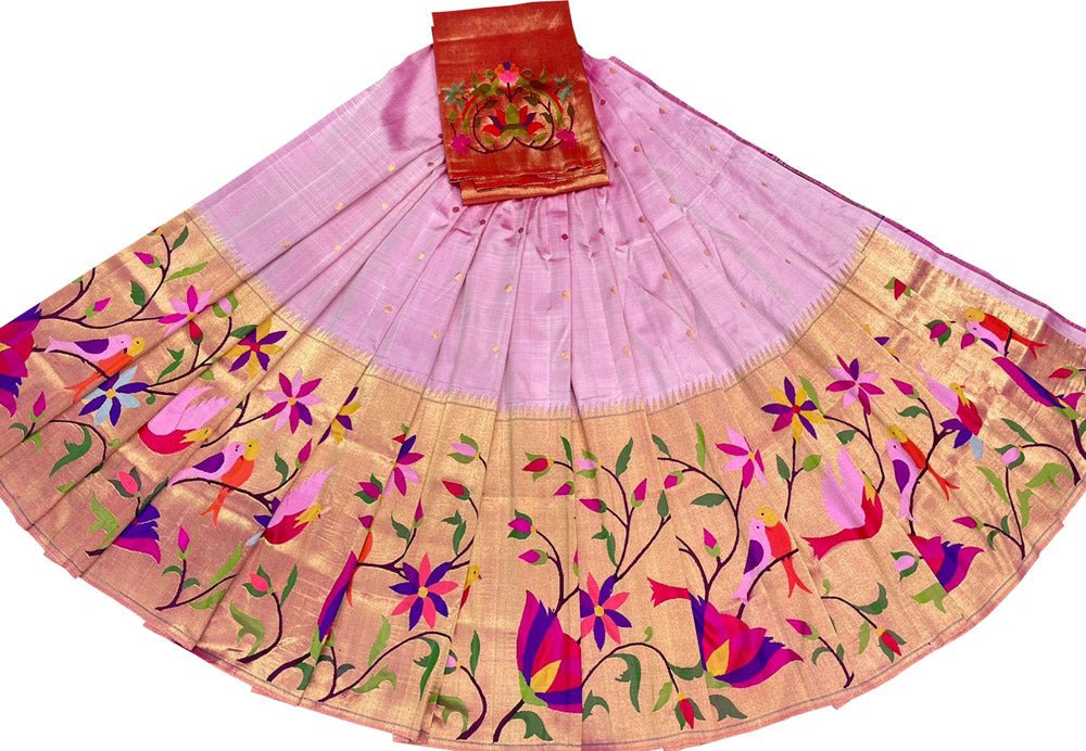 Pink Handloom Paithani Pure Silk Lehenga Fabric - Luxurion World