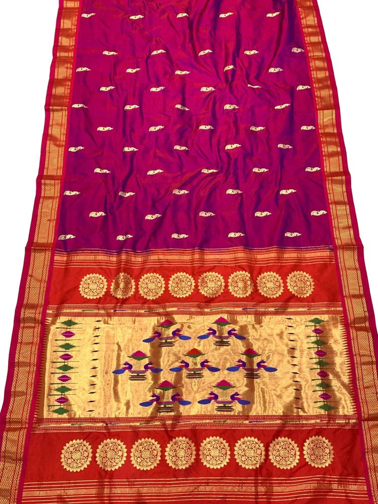 Pink Handloom Paithani Pure Silk Saree - Luxurion World
