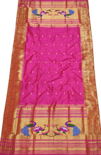 Pink Handloom Paithani Pure Silk Triple Muniya Border Dupatta - Luxurion World