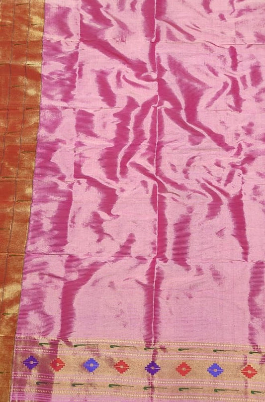 Pink Handloom Paithani Pure Silk Triple Muniya Border Dupatta - Luxurion World