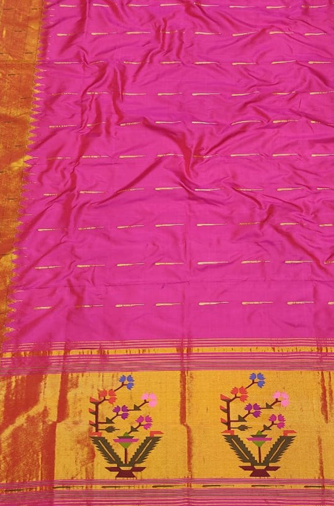Pink Handloom Paithani Pure Silk Triple Muniya Border Dupatta - Luxurion World