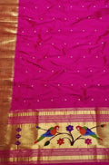 Pink Handloom Paithani Pure Silk Triple Muniya Border Dupatta - Luxurion World