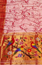 Pink Handloom Paithani Pure Silk Triple Muniya Border Saree - Luxurion World