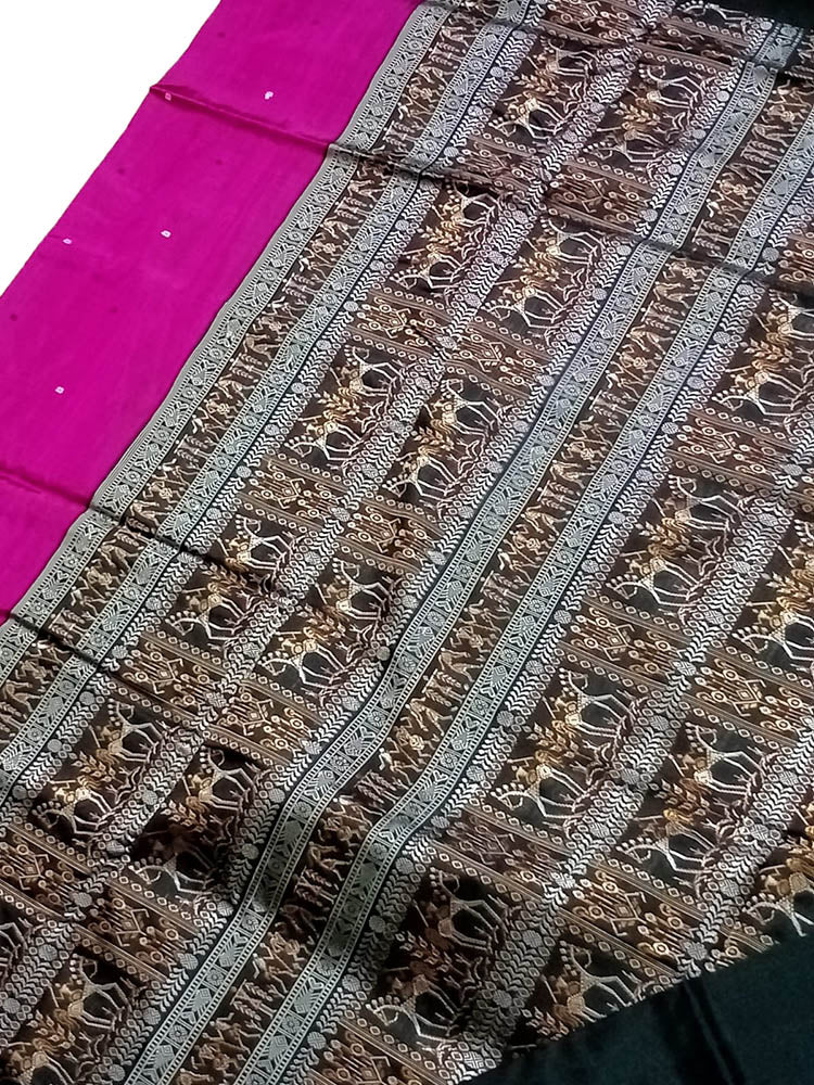 Pink Handloom Sambalpuri Double Ikat Silk Saree - Luxurion World