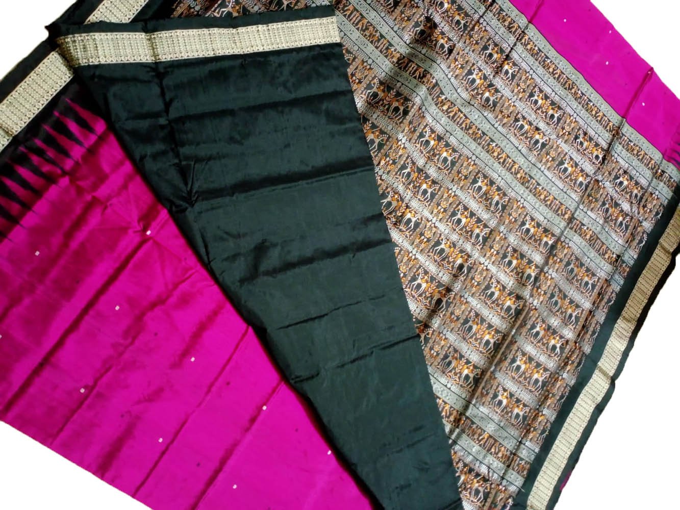 Pink Handloom Sambalpuri Double Ikat Silk Saree - Luxurion World