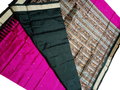 Pink Handloom Sambalpuri Double Ikat Silk Saree - Luxurion World