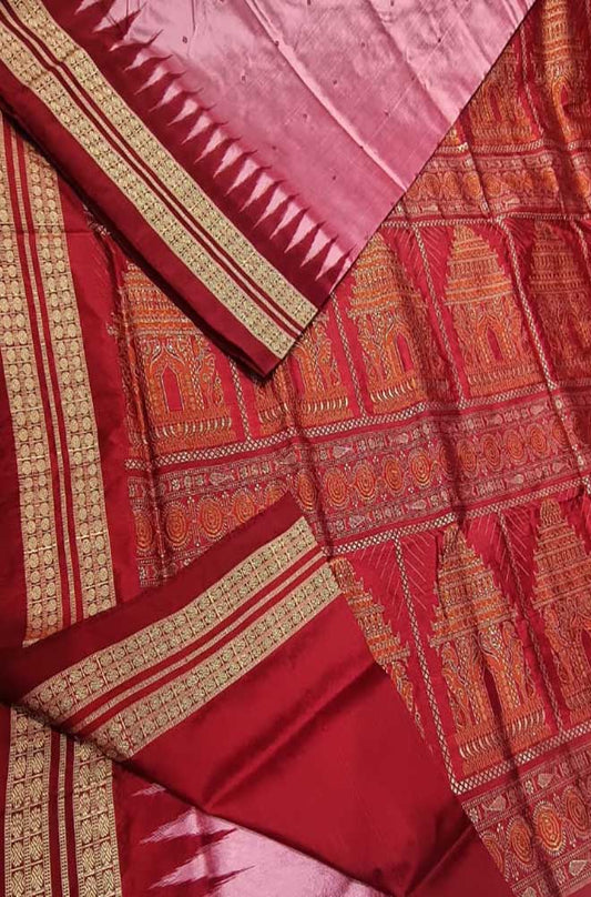 Pink Handloom Sambalpuri Silk Saree - Luxurion World