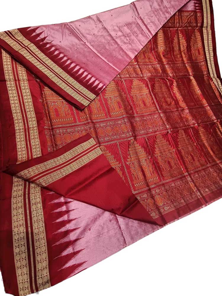 Pink Handloom Sambalpuri Silk Saree - Luxurion World