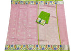 Pink Handloom Tissue Kota Doria Real Zari Saree - Luxurion World