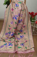 Pink Paithani Brocade Silk Floral Design Muniya Border Dupatta - Luxurion World