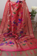 Pink Paithani Brocade Silk Floral Design Muniya Border Dupatta - Luxurion World