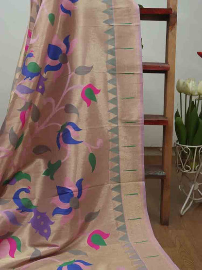Pink Paithani Brocade Silk Floral Design Muniya Border Dupatta Luxurionworld