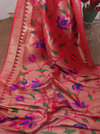 Pink Paithani Brocade Silk Floral Design Muniya Border Dupatta - Luxurion World