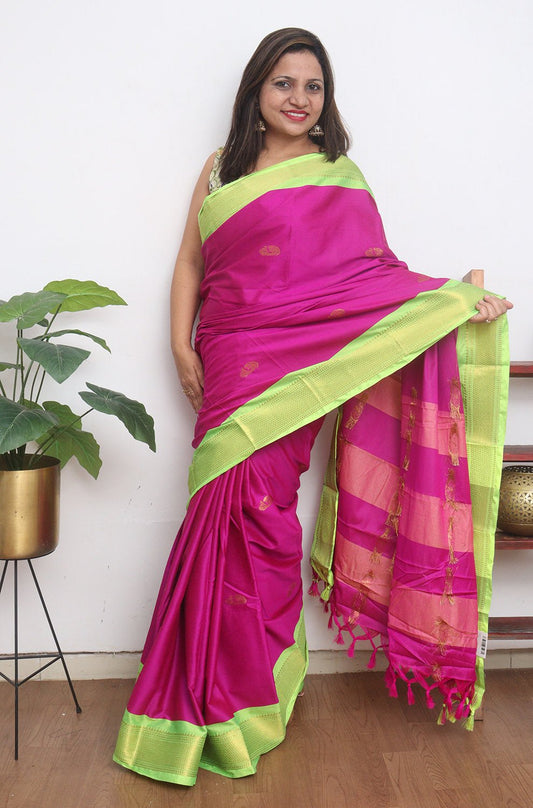 Pink Paithani Cotton Silk Saree - Luxurion World