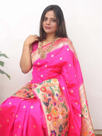 Pink Paithani Silk Flower And Bird Design Saree - Luxurion World