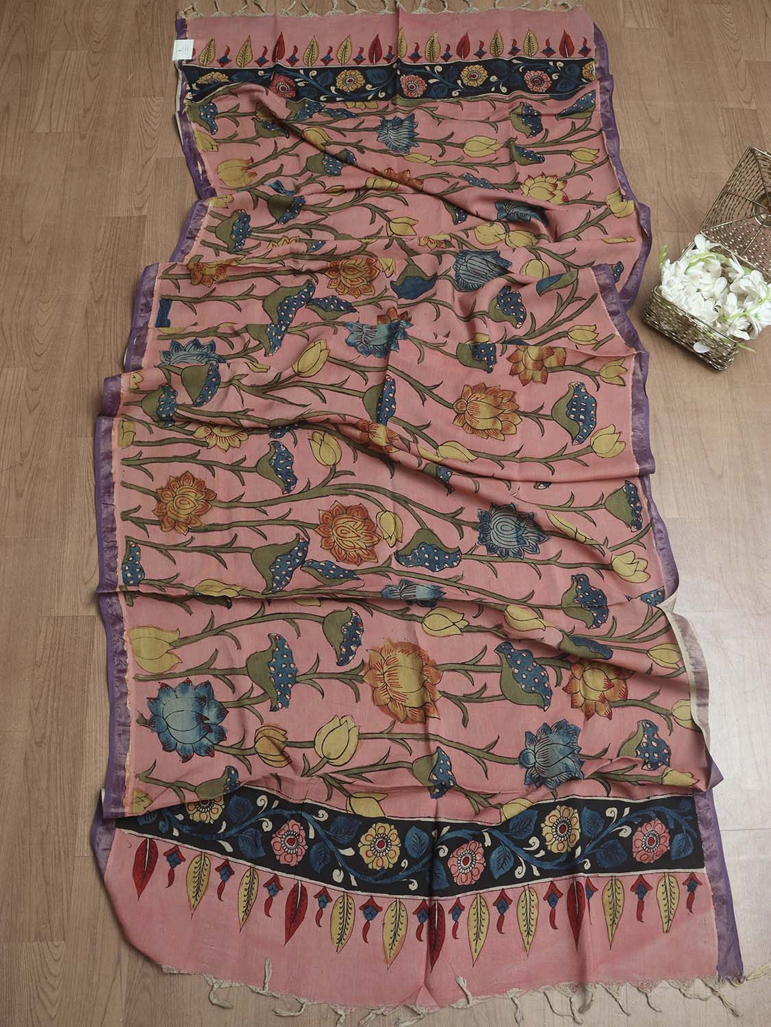 Pink Pen Kalamkari Pure Silk Dupatta - Luxurion World