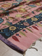 Pink Pen Kalamkari Pure Silk Dupatta - Luxurion World