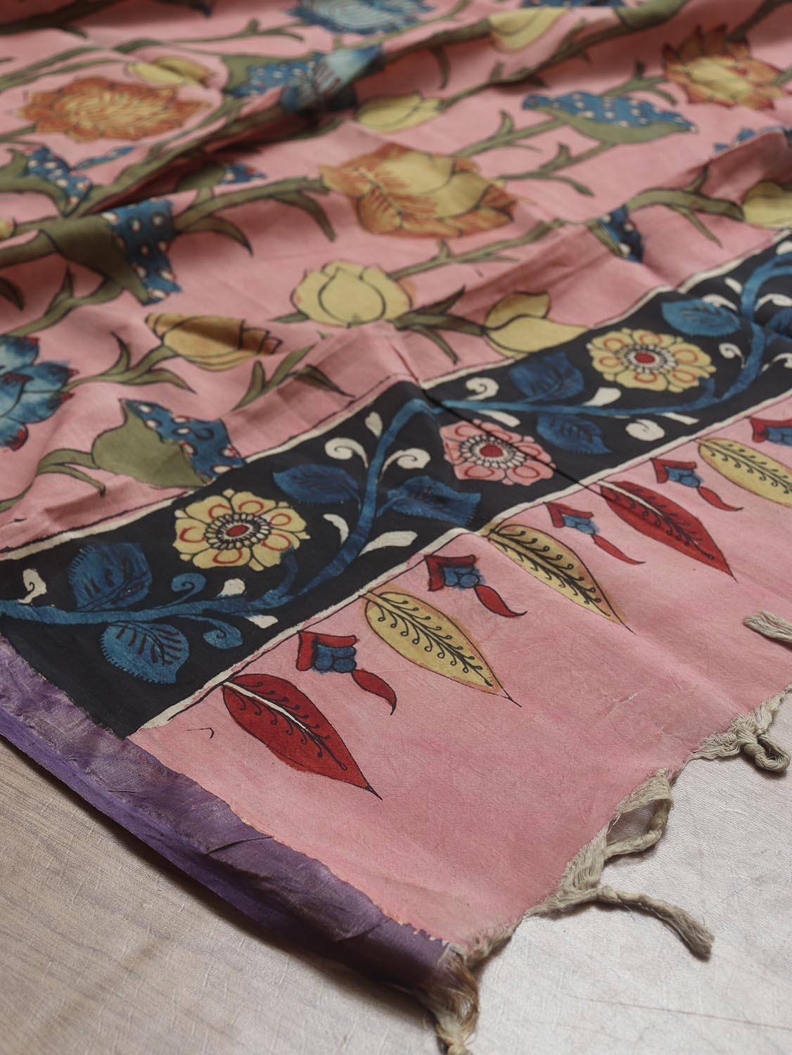 Pink Pen Kalamkari Pure Silk Dupatta - Luxurion World