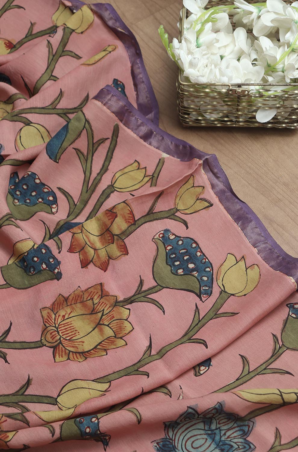 Pink Pen Kalamkari Pure Silk Dupatta - Luxurion World