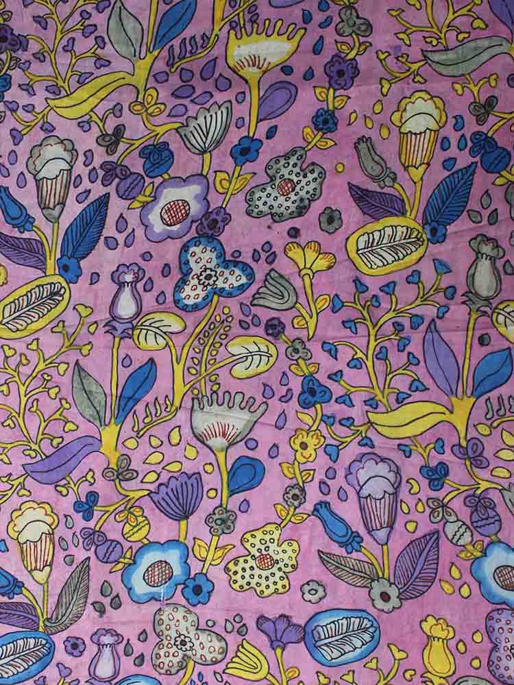 Pink Pen Kalamkari Pure Silk Fabric (1 Mtr ) - Luxurion World