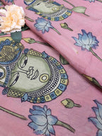 Pink Pen Kalamkari Pure Silk Fabric (1.75 Mtr ) - Luxurion World