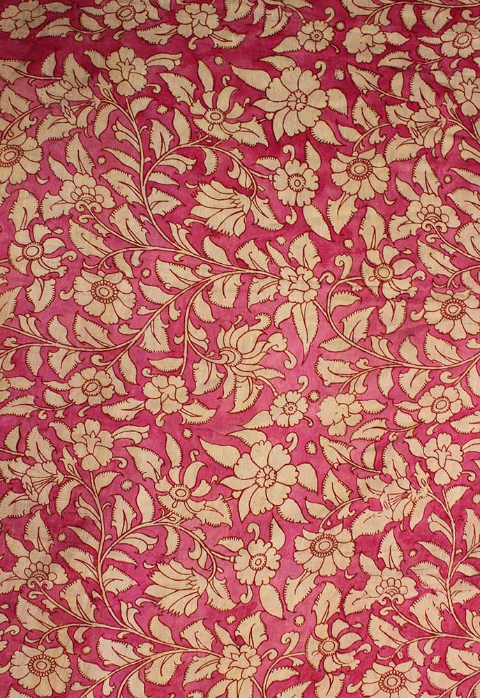 Pink Pen Kalamkari Pure Silk Fabric ( 1 Mtr ) - Luxurion World